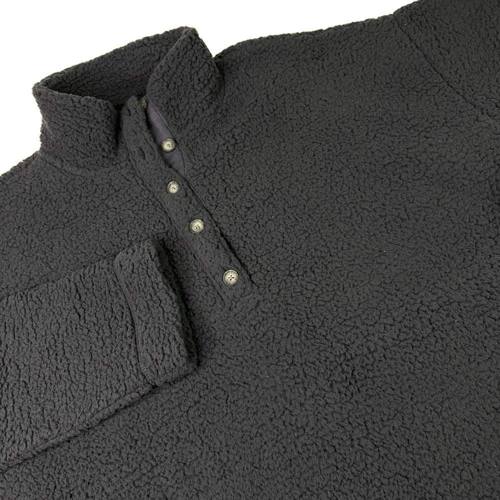Aerie Sherpa Pullover Women’s Size Medium Navy Blue Button Mock Neck Cozy Fleece